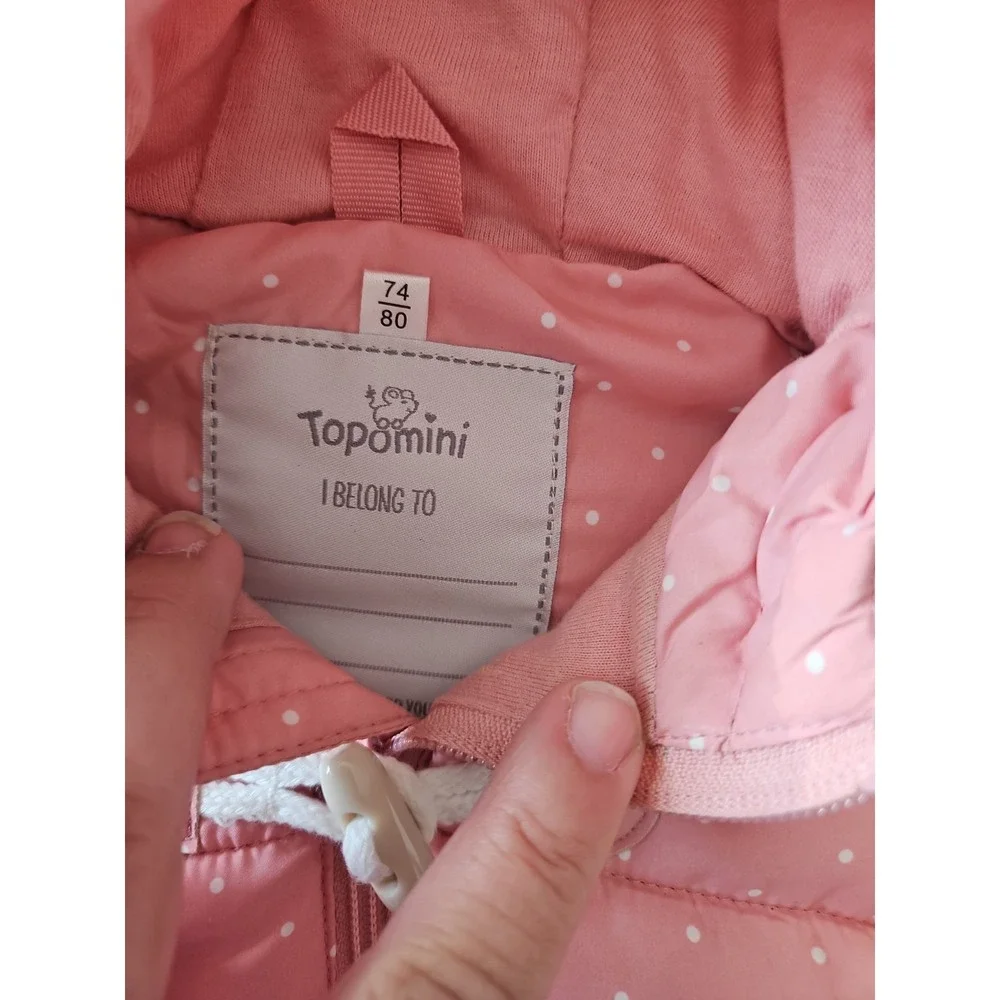 Topomini Baby Girls 6-12M Pink Polka Dot Hooded Puffer Vest Toggle Front